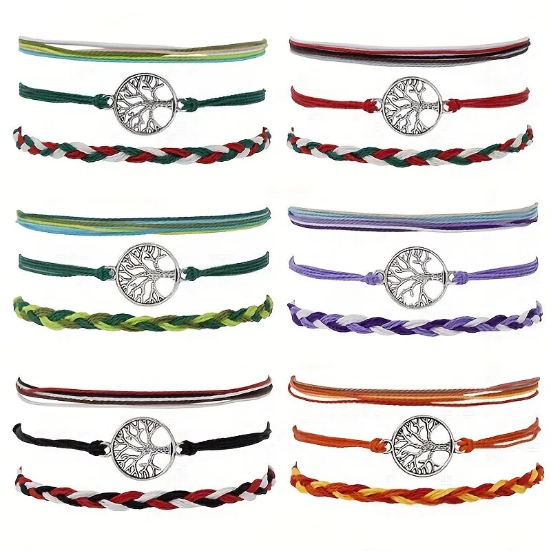 3pcs Boho Style Tree Of Life Woven Bracelets