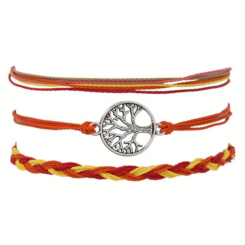 3pcs Boho Style Tree Of Life Woven Bracelets