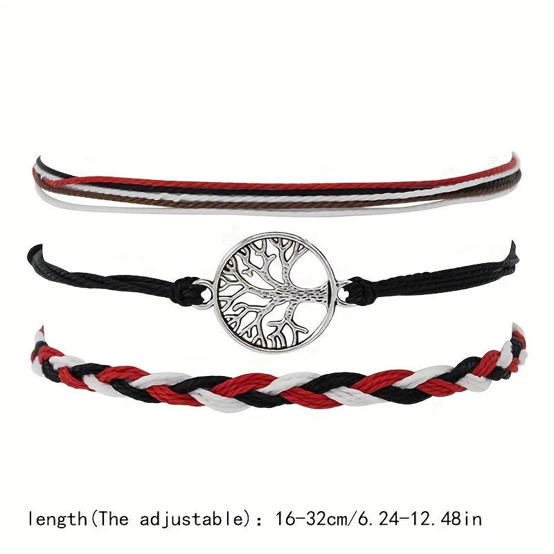 3pcs Boho Style Tree Of Life Woven Bracelets