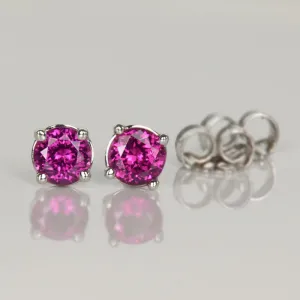 4mm Purple Garnet Earrings in White Gold