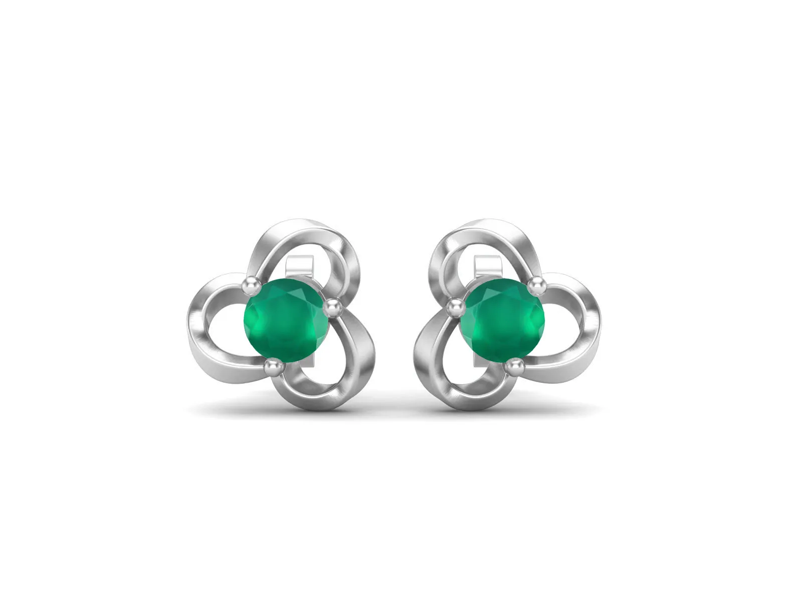 4mm Round Shape Green Onyx 925 Sterling Silver Solitaire Women Stud Earrings