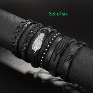 5pcs Retro Hand-woven PU Leather Bracelet Set