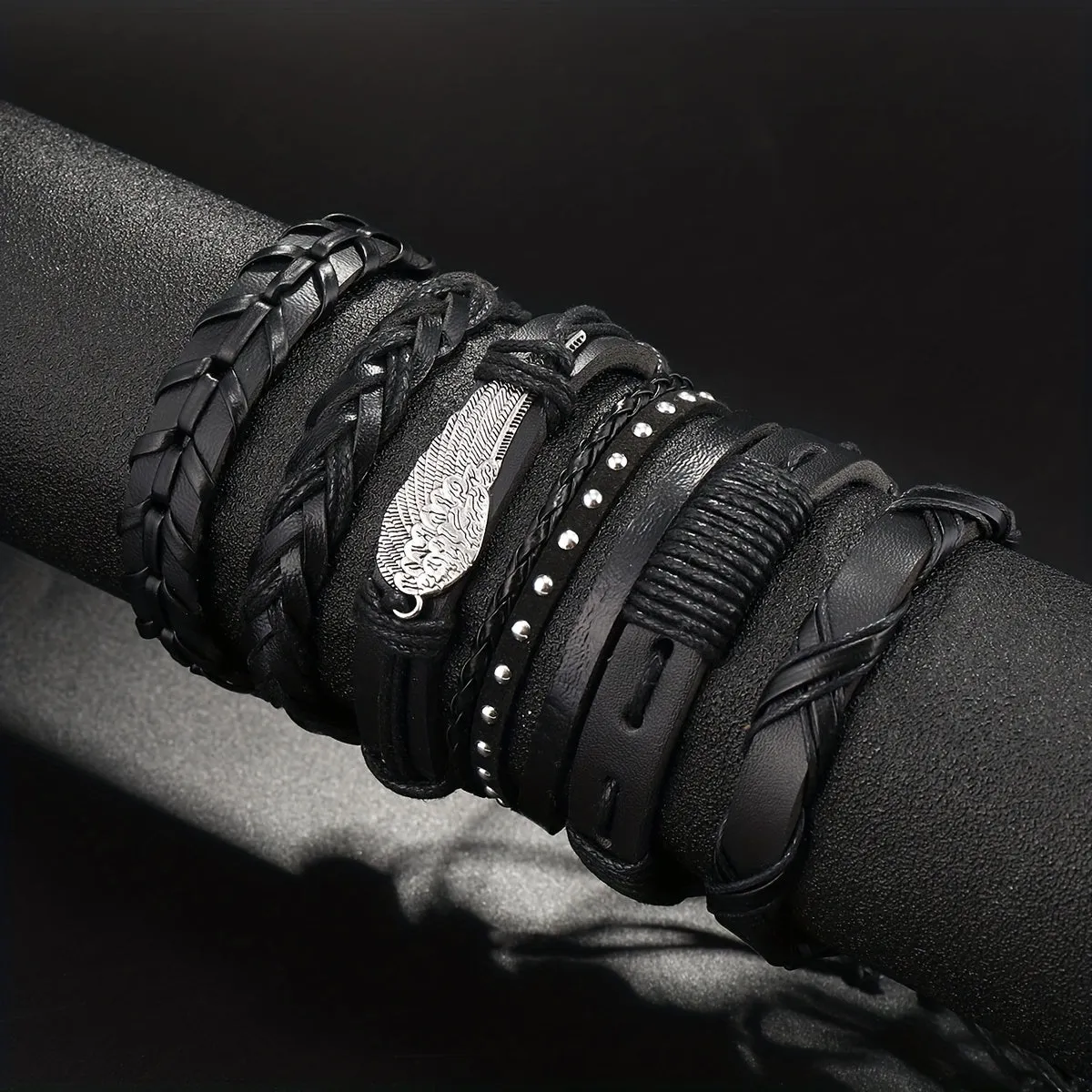 5pcs Retro Hand-woven PU Leather Bracelet Set