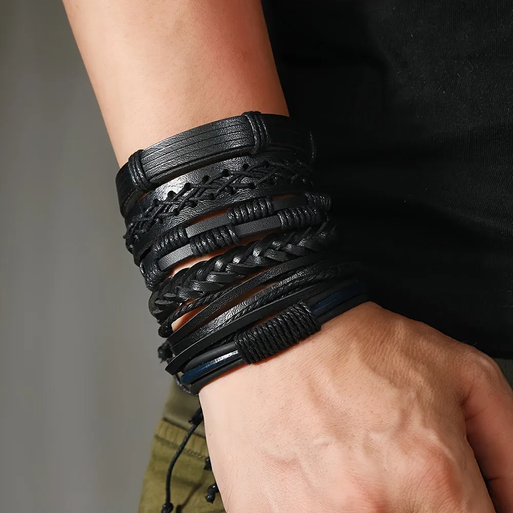 6pcs Men's Vintage Casual Suit Woven Bracelet Set