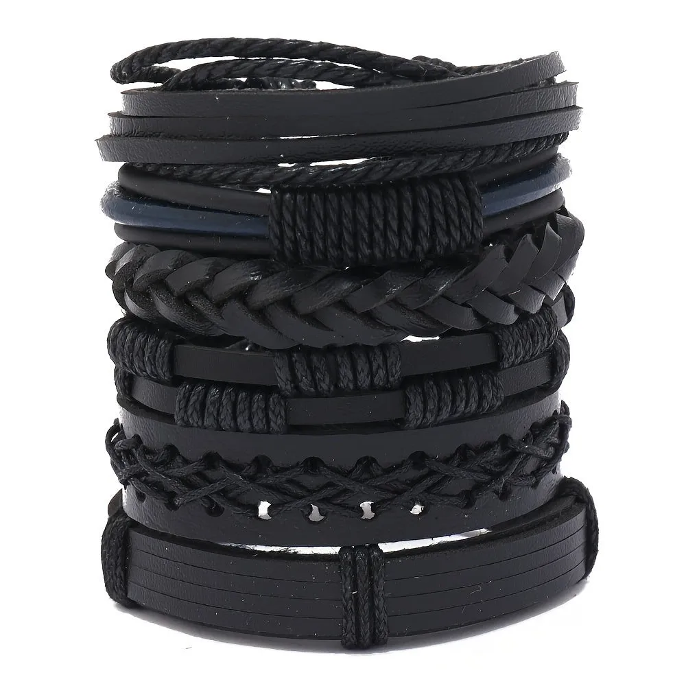 6pcs Men's Vintage Casual Suit Woven Bracelet Set