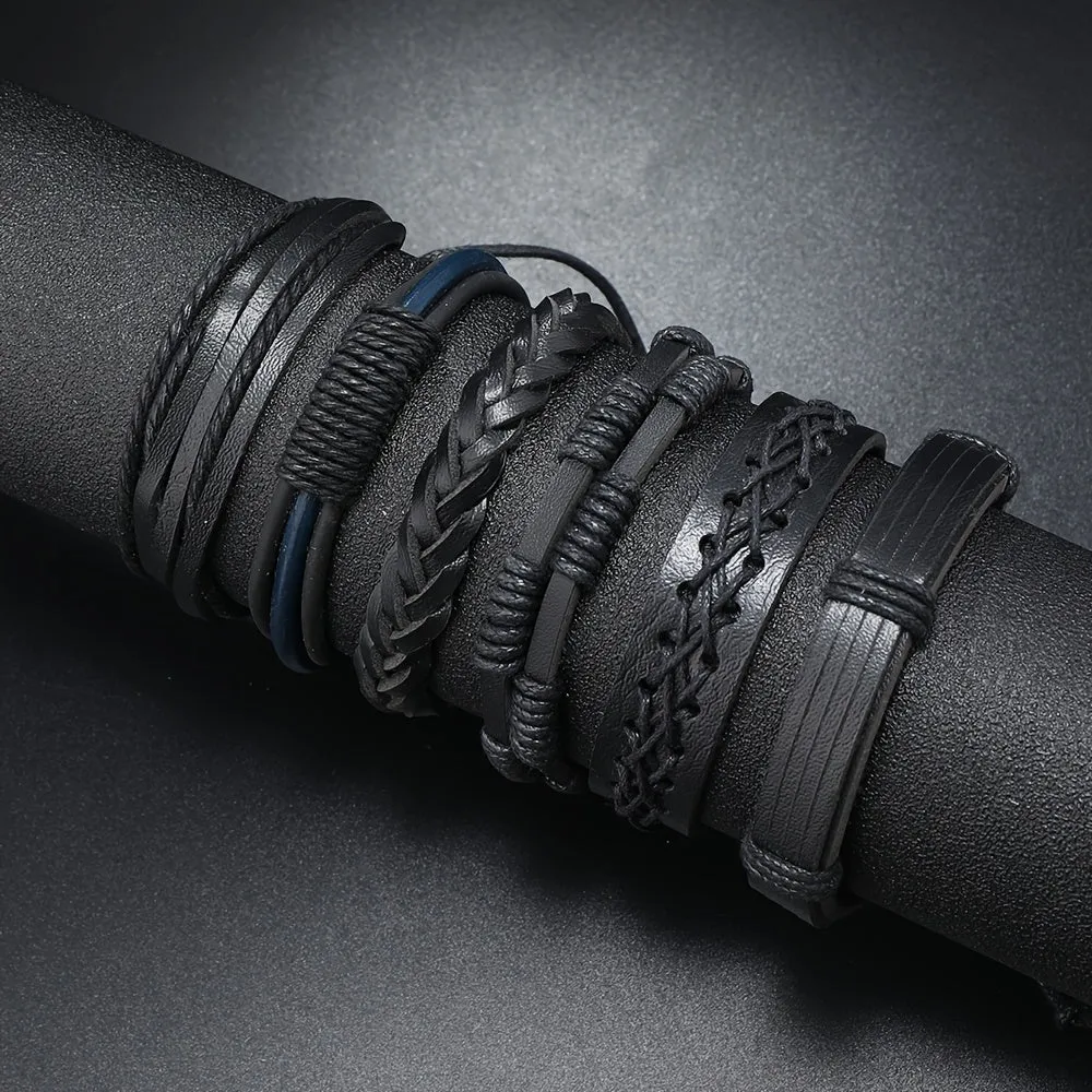 6pcs Men's Vintage Casual Suit Woven Bracelet Set