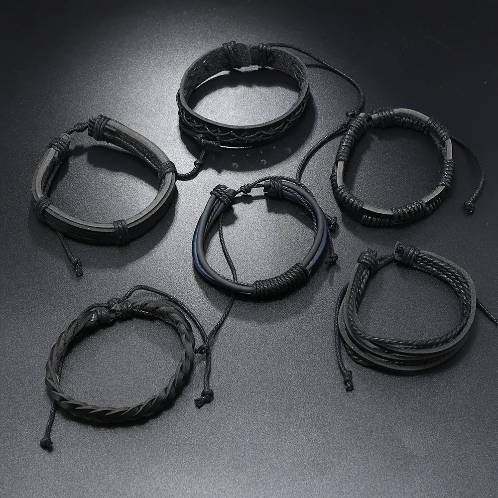 6pcs Men's Vintage Casual Suit Woven Bracelet Set