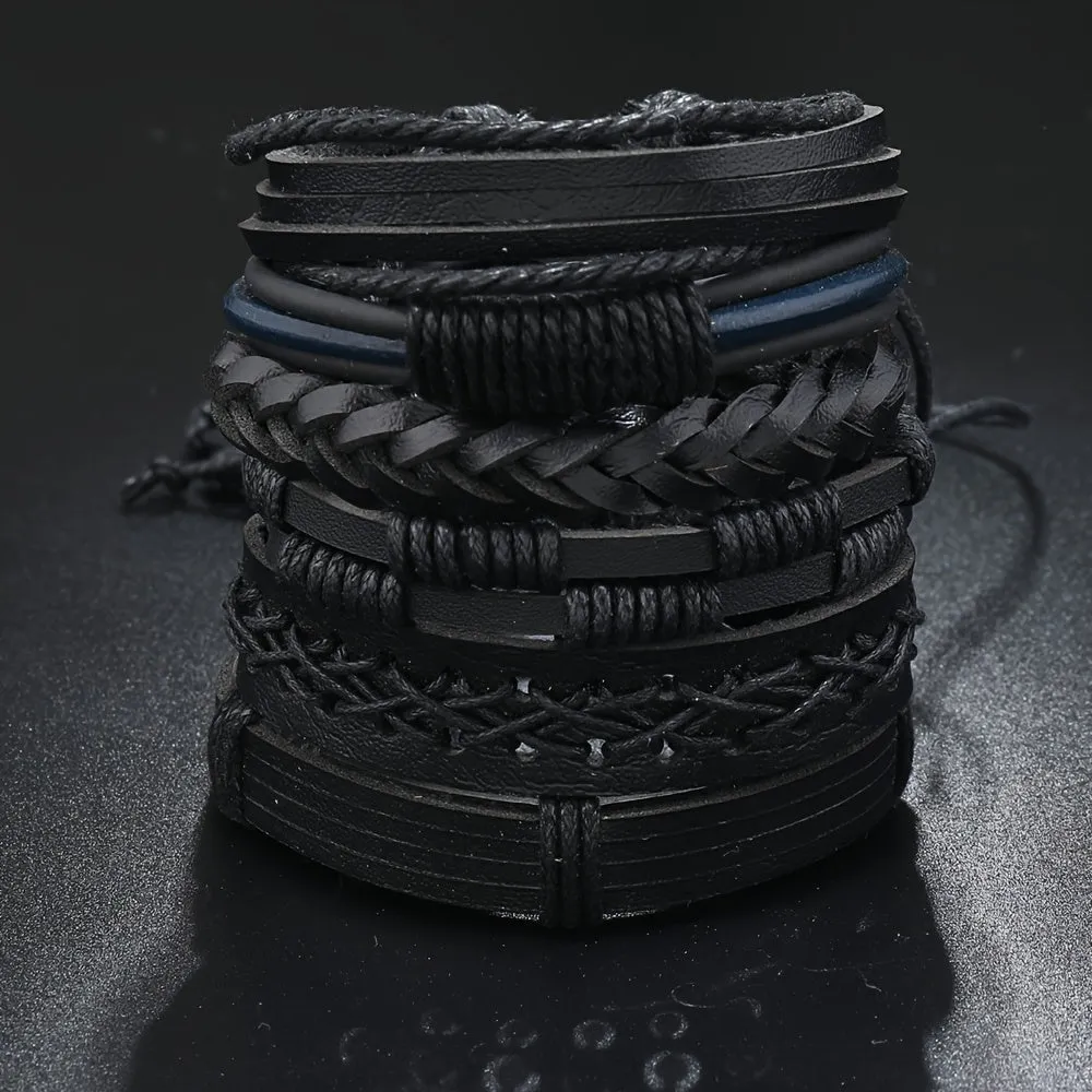 6pcs Men's Vintage Casual Suit Woven Bracelet Set