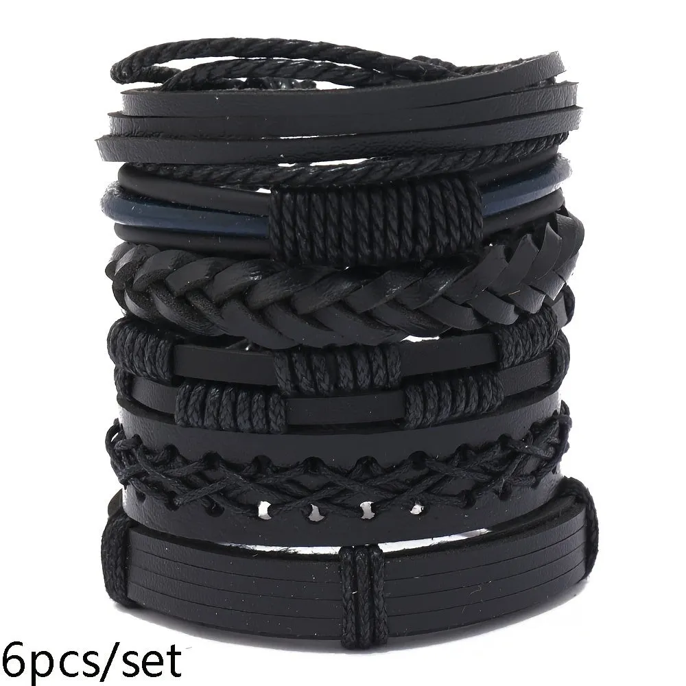 6pcs Men's Vintage Casual Suit Woven Bracelet Set