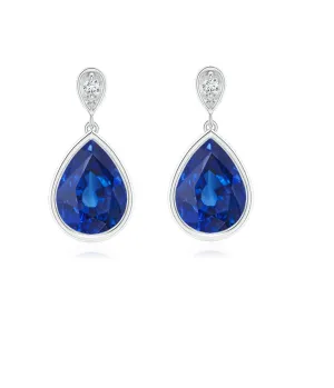 6X4 MM Pear Bezel Set Blue Cz  925 Sterling Silver Tear Drop Earring
