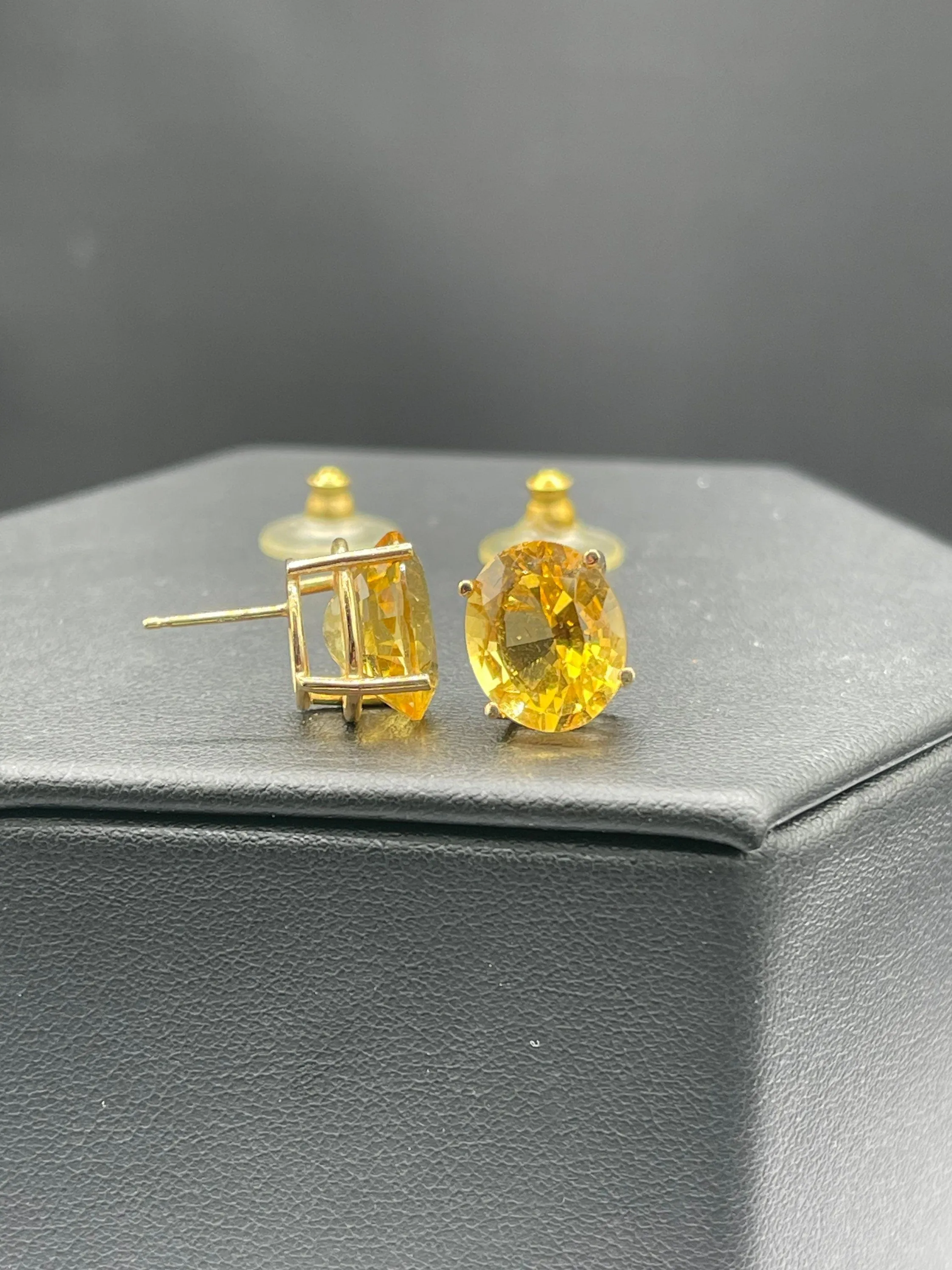 8.70 Carat Natural Citrine 14k Yellow Gold Stud Earrings