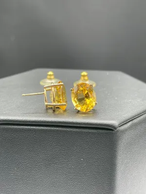 8.70 Carat Natural Citrine 14k Yellow Gold Stud Earrings