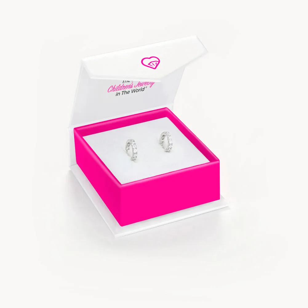 925 Sterling Silver Adorable Clear Cubic Zirconia Small Half Hoop Screw Back Earrings for Teens and Women