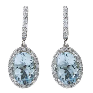 9.96 Carat Natural Aquamarine 14K White Gold Diamond Earrings