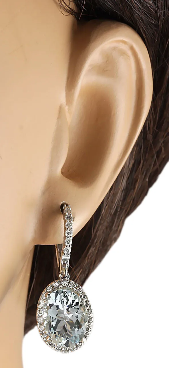 9.96 Carat Natural Aquamarine 14K White Gold Diamond Earrings