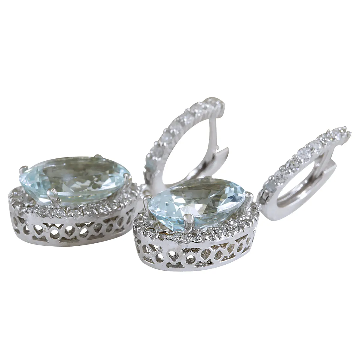 9.96 Carat Natural Aquamarine 14K White Gold Diamond Earrings