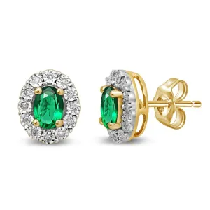 9ct Yellow Gold Created Emerald & Diamond Earrings