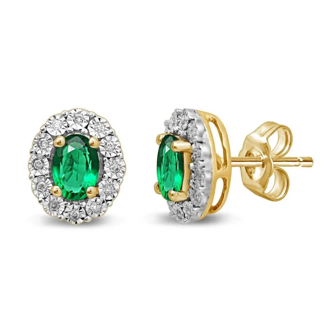 9ct Yellow Gold Created Emerald & Diamond Earrings