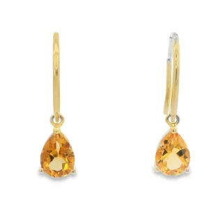 9ct Yellow Gold Pear Cut Citrine Shepherd Hook Earrings