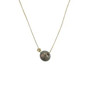 A Tahitian Pearl   Flower Bead Necklace on Chain