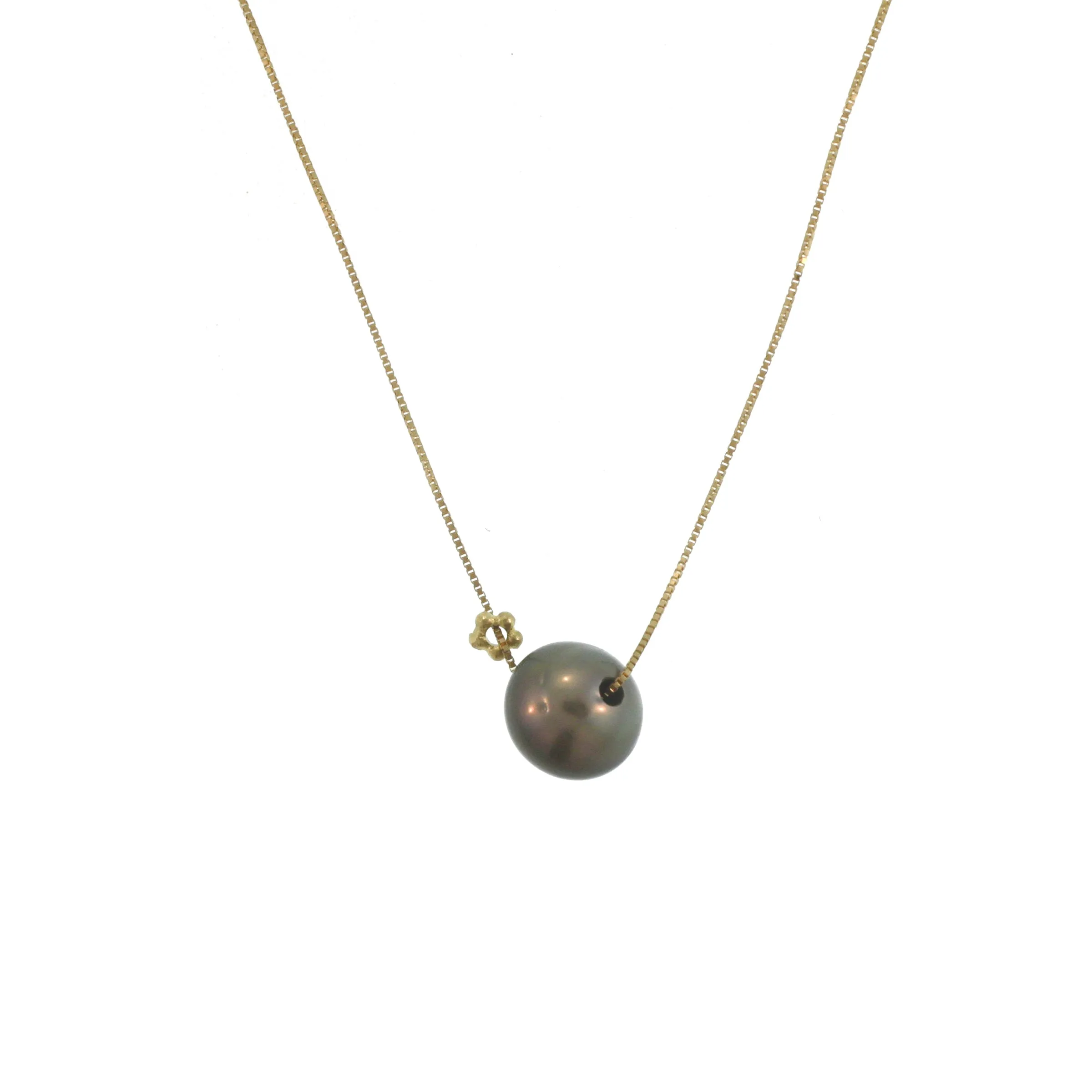 A Tahitian Pearl   Flower Bead Necklace on Chain