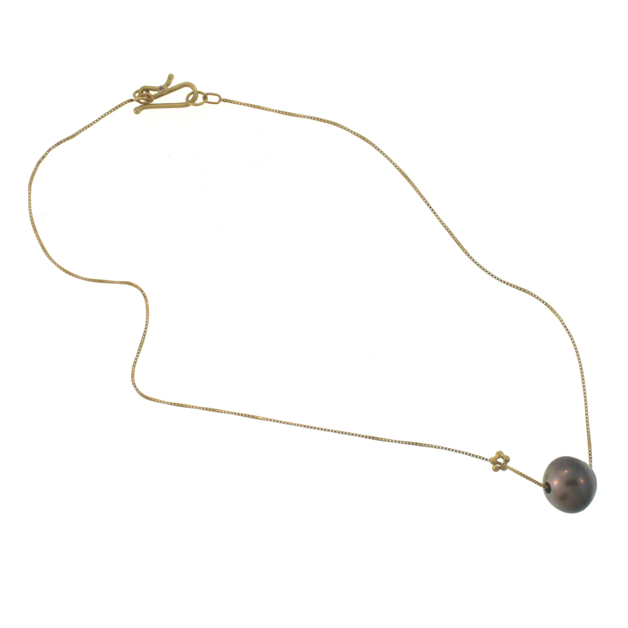 A Tahitian Pearl   Flower Bead Necklace on Chain