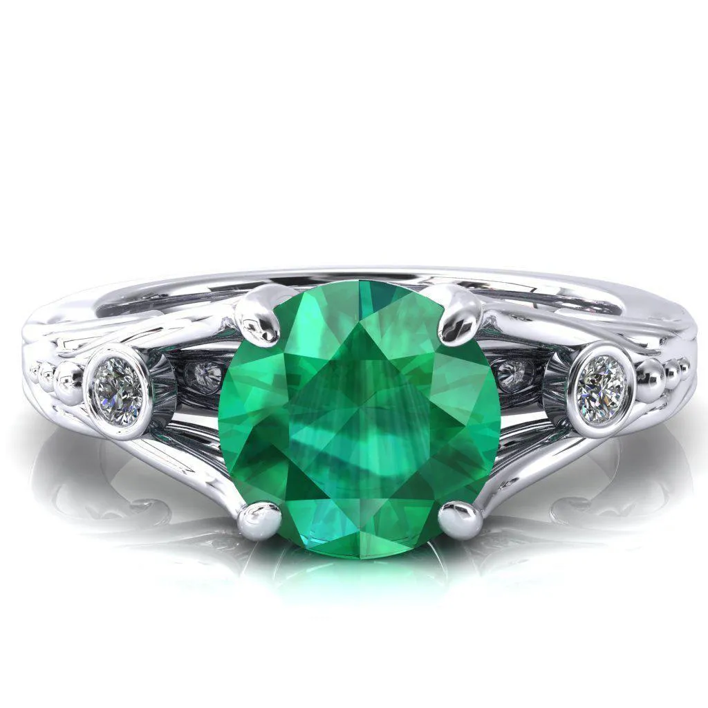 Aerolynn Round Emerald 4 Prong Diamond Accent Engagement Ring