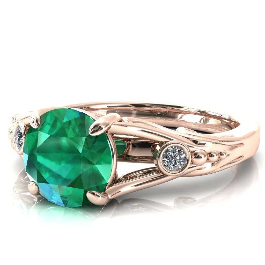 Aerolynn Round Emerald 4 Prong Diamond Accent Engagement Ring