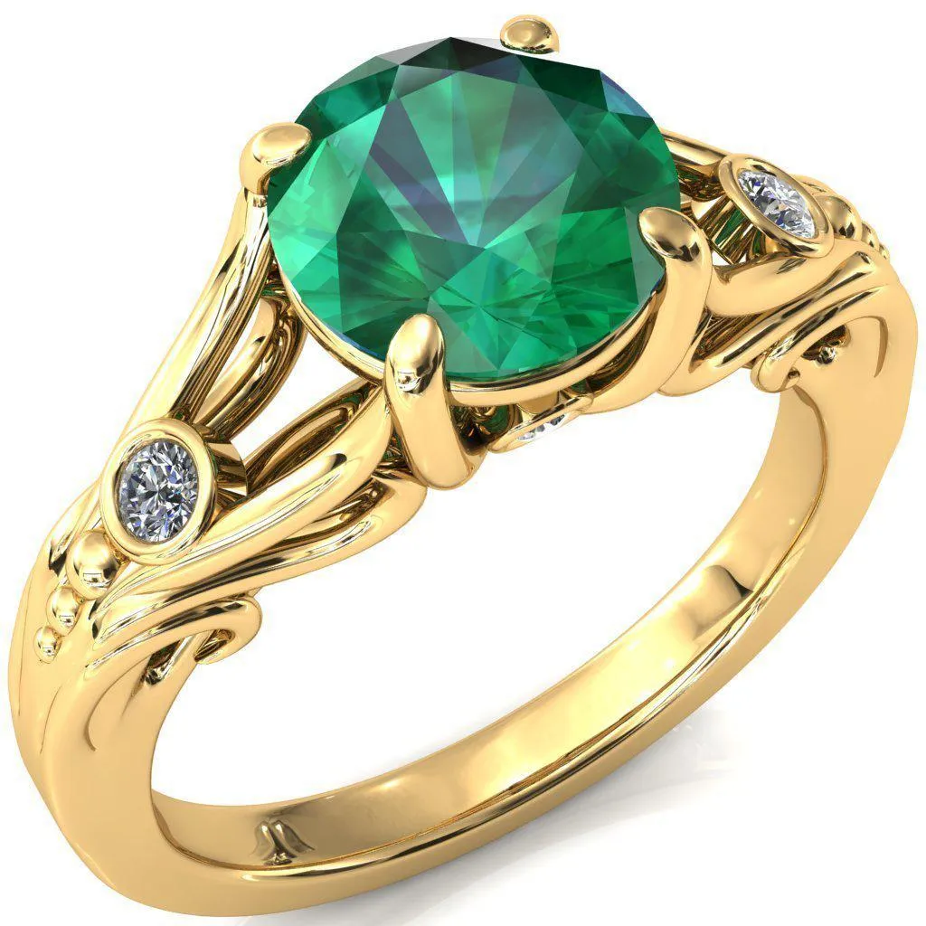 Aerolynn Round Emerald 4 Prong Diamond Accent Engagement Ring