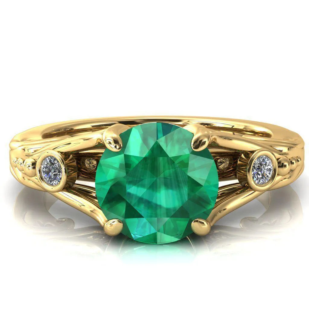 Aerolynn Round Emerald 4 Prong Diamond Accent Engagement Ring