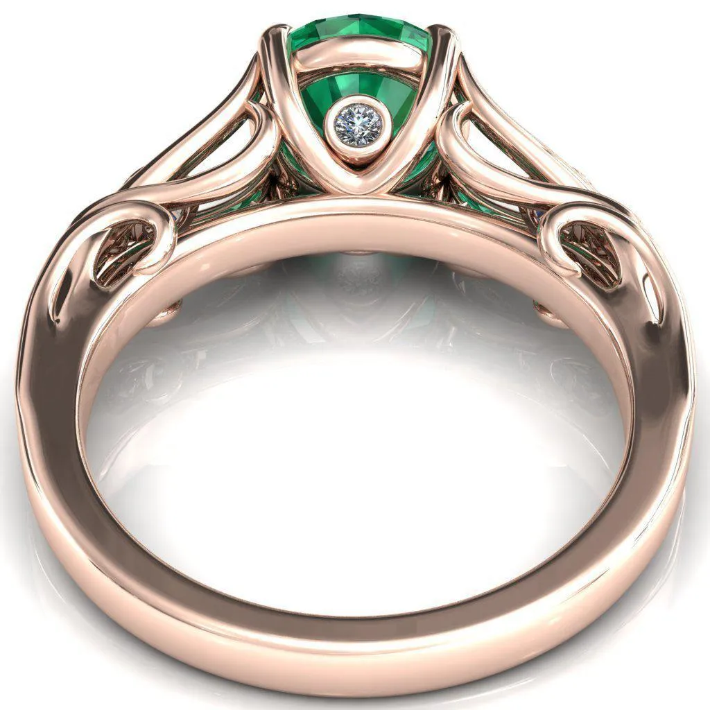 Aerolynn Round Emerald 4 Prong Diamond Accent Engagement Ring