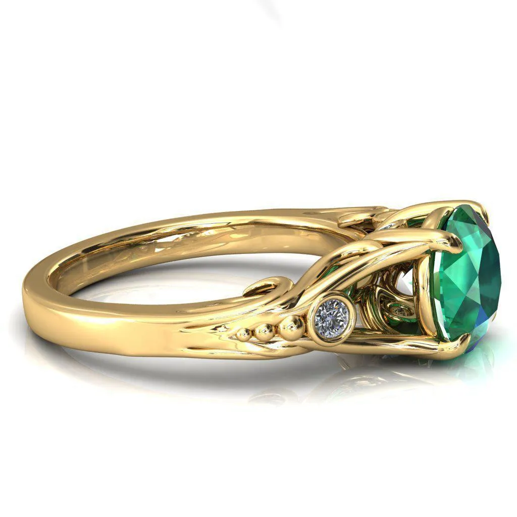 Aerolynn Round Emerald 4 Prong Diamond Accent Engagement Ring