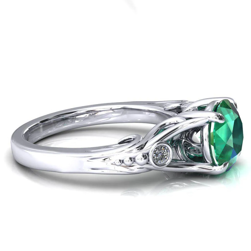 Aerolynn Round Emerald 4 Prong Diamond Accent Engagement Ring