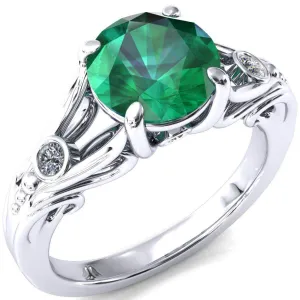 Aerolynn Round Emerald 4 Prong Diamond Accent Engagement Ring