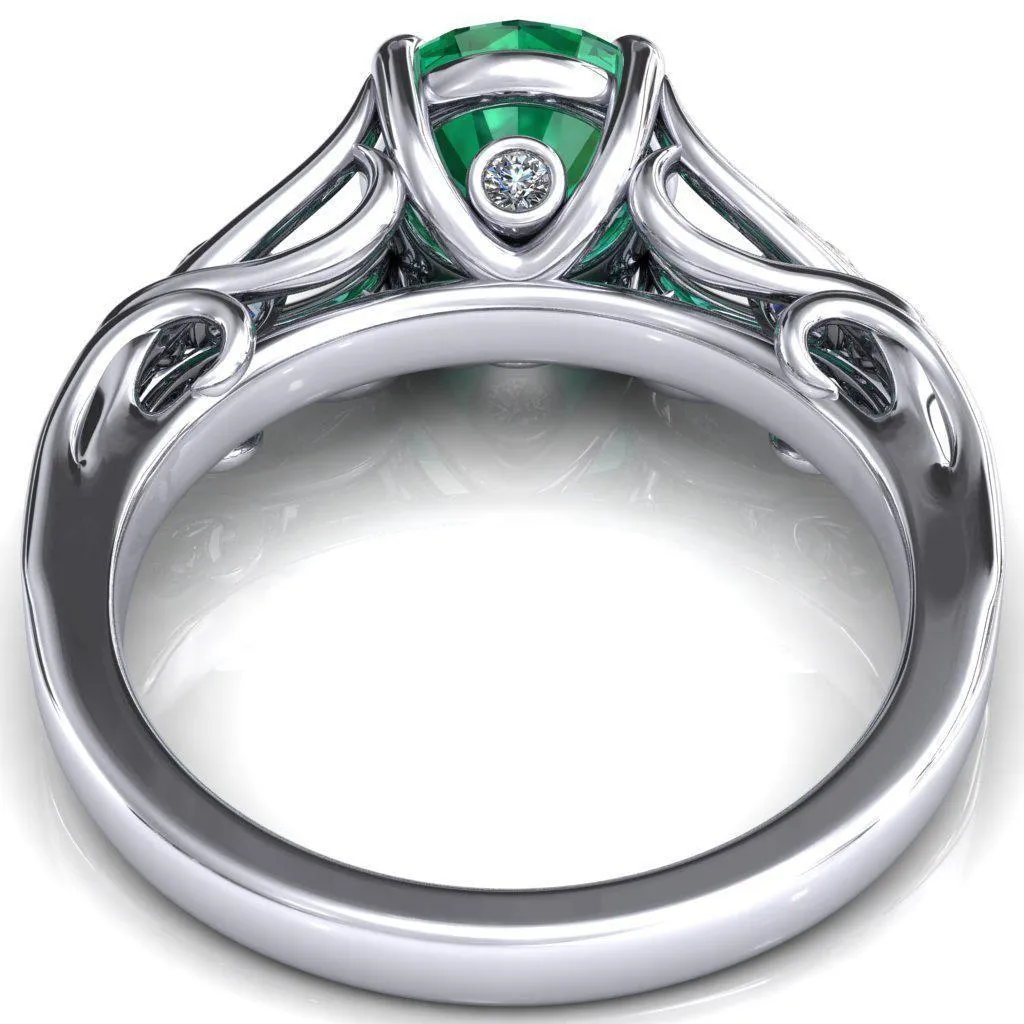 Aerolynn Round Emerald 4 Prong Diamond Accent Engagement Ring