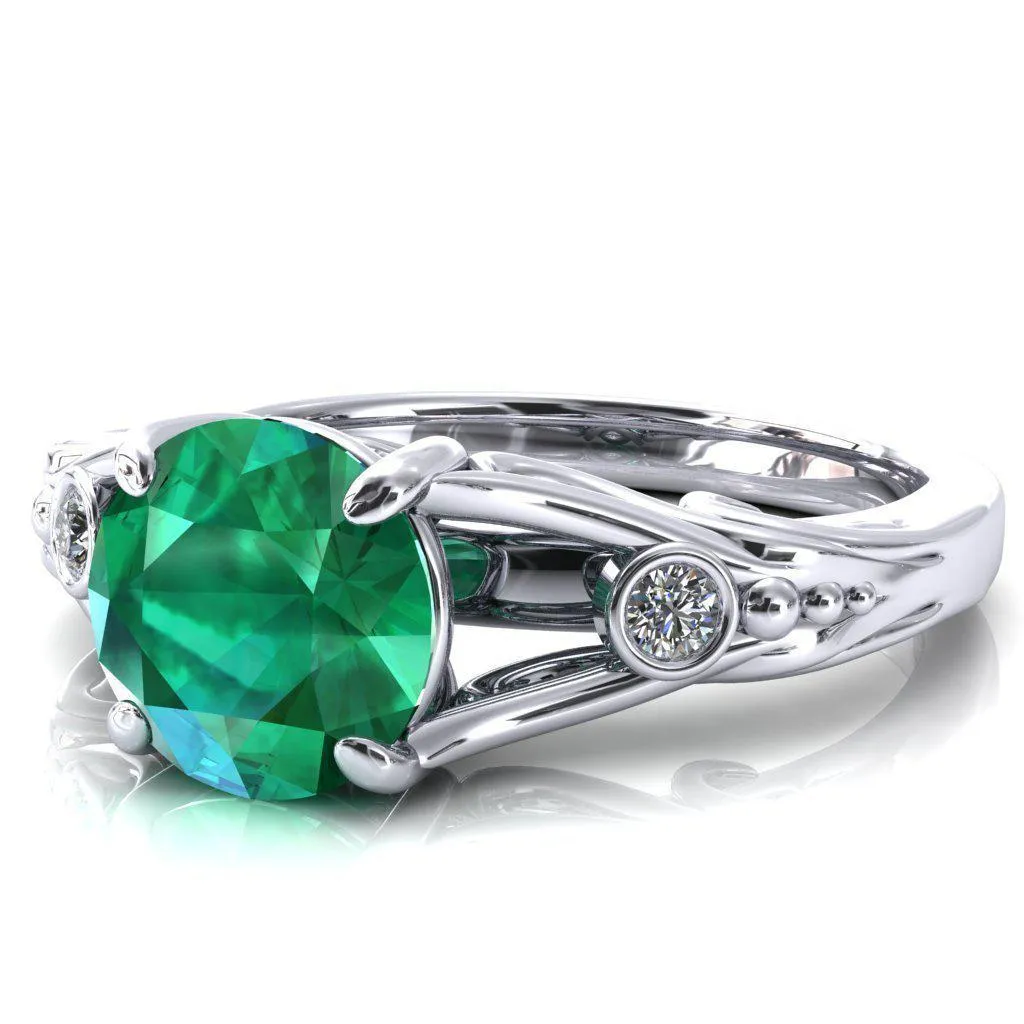 Aerolynn Round Emerald 4 Prong Diamond Accent Engagement Ring