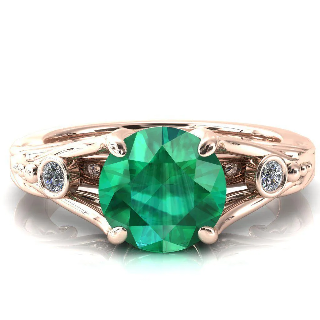 Aerolynn Round Emerald 4 Prong Diamond Accent Engagement Ring