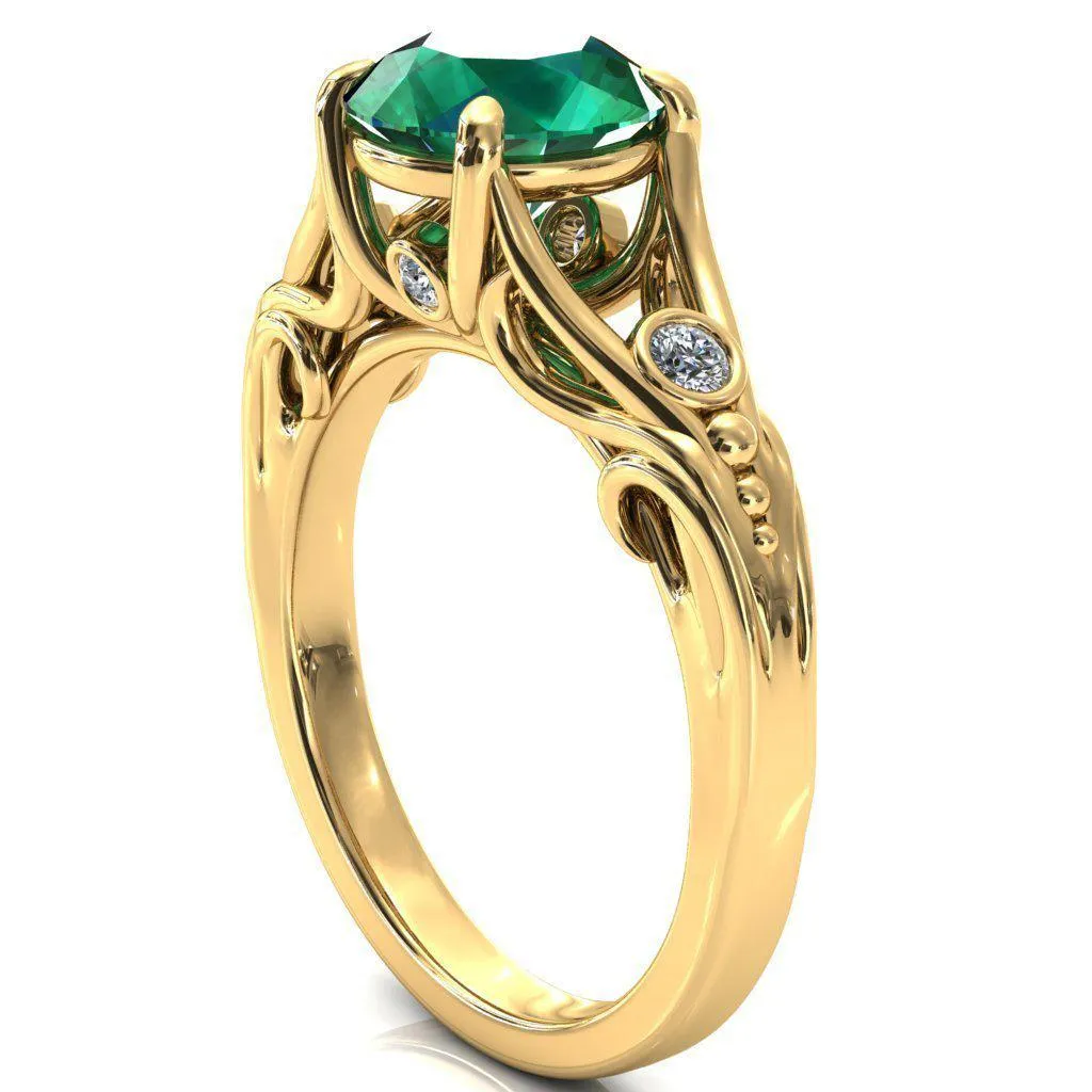 Aerolynn Round Emerald 4 Prong Diamond Accent Engagement Ring