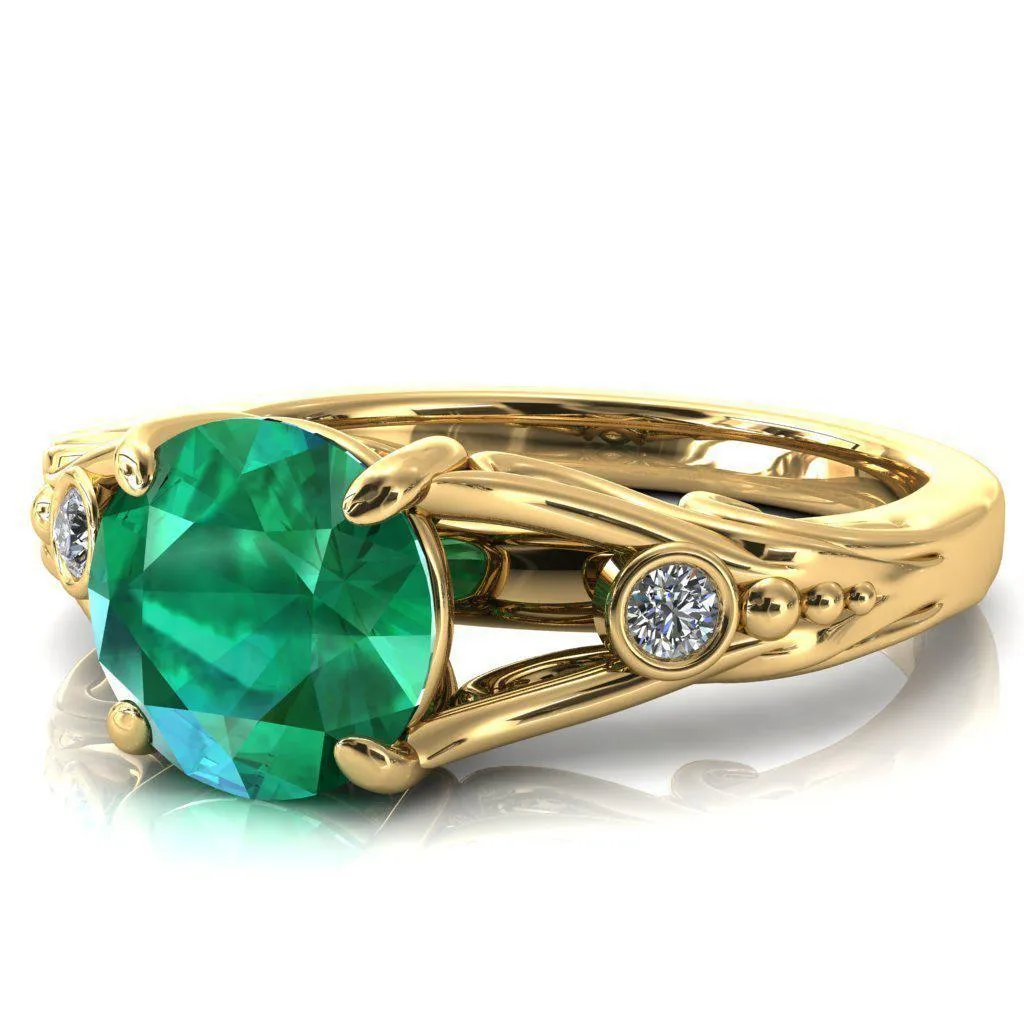 Aerolynn Round Emerald 4 Prong Diamond Accent Engagement Ring