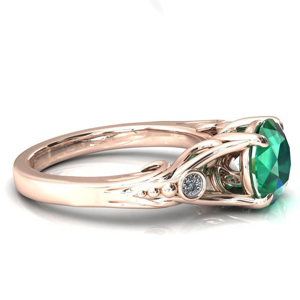 Aerolynn Round Emerald 4 Prong Diamond Accent Engagement Ring