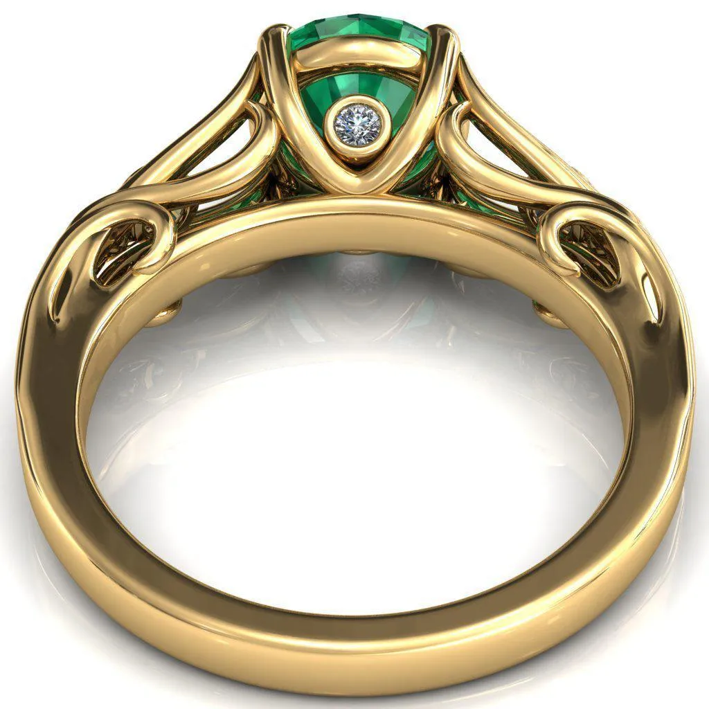 Aerolynn Round Emerald 4 Prong Diamond Accent Engagement Ring