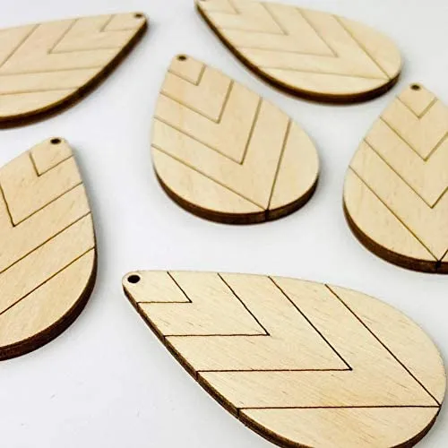 ALL SIZES BULK (12pc to 100pc) Unfinished Wood Cutout Wide Chevron Lines Sectioned Teardrop Tear Drop Earring Jewelry Blanks Crafts Made in Texas