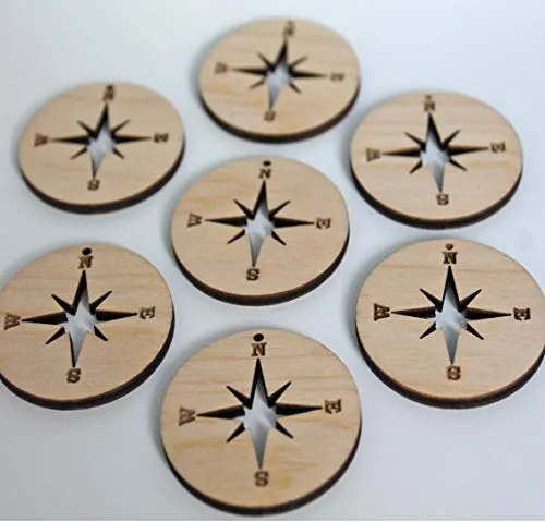 ALL SIZES BULK (12pc to 100pc) Unfinished Wood Wooden Compass Hoop Star Cutout Laser Dangle Earring Jewelry Blanks Charms Ornaments Shape Crafts Made