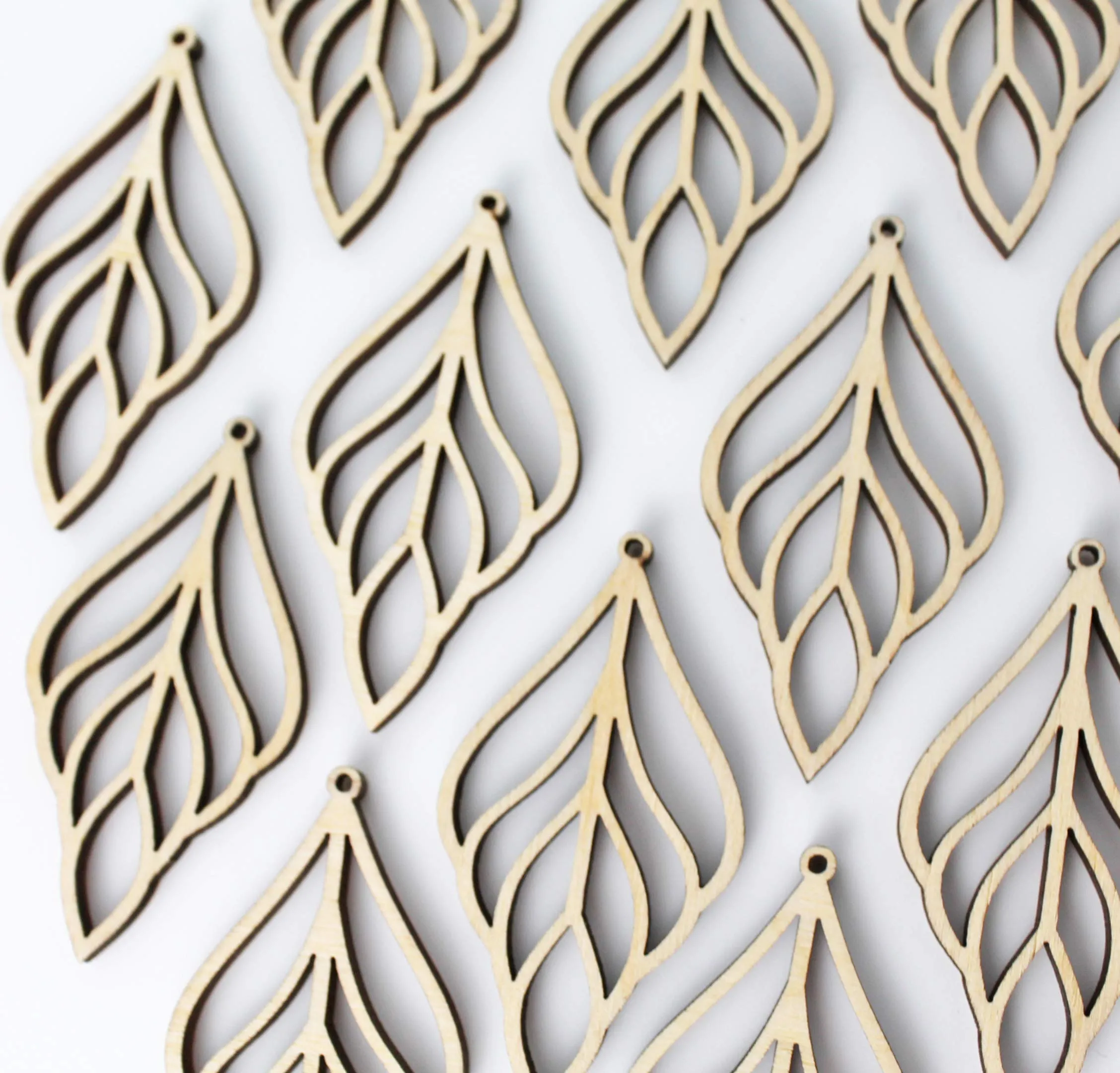 ALL SIZES BULK (12pc to 100pc) Unfinished Wood Wooden Laser Cutout Long Leaf Dangle Earring Jewelry Blanks Shape Crafts Made in Texas