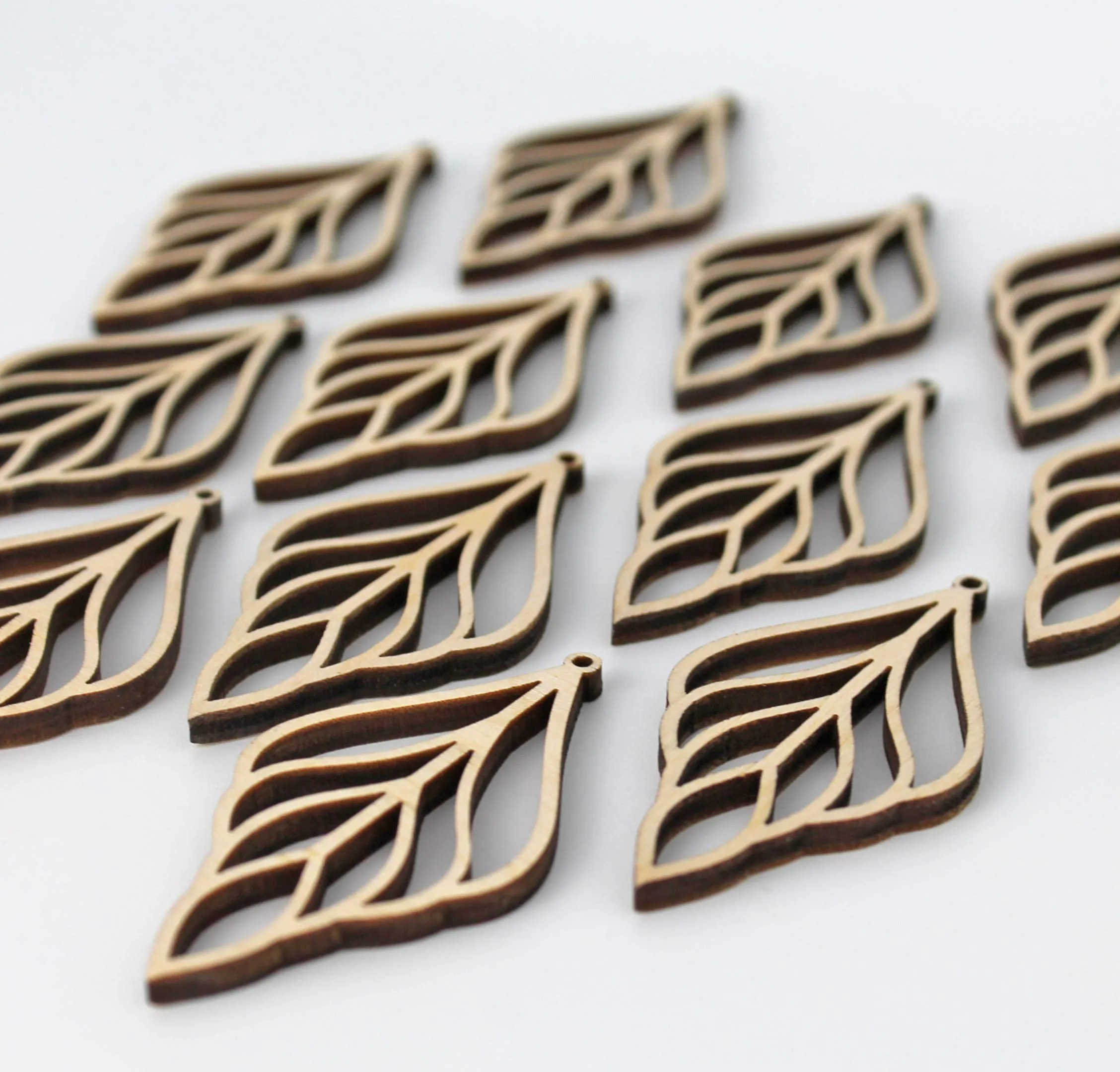 ALL SIZES BULK (12pc to 100pc) Unfinished Wood Wooden Laser Cutout Long Leaf Dangle Earring Jewelry Blanks Shape Crafts Made in Texas