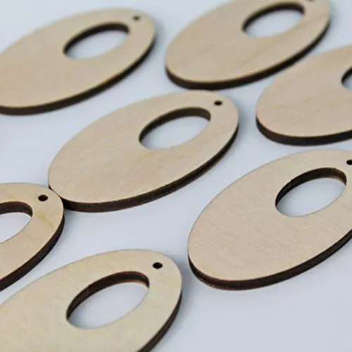 ALL SIZES BULK (12pc to 100pc) Unfinished Wood Wooden Laser Cutout Oval with cut out Dangle Earring Jewelry Blanks Charms Shape Crafts Made in Texas