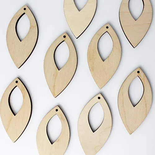 ALL SIZES BULK (12pc to 100pc) Unfinished Wood Wooden Laser Cutout Pointed Oval with Cutout Dangle Earring Jewelry Blanks Charms Ornaments Shape
