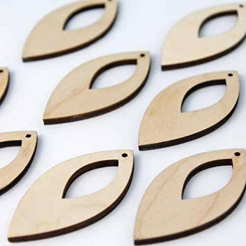 ALL SIZES BULK (12pc to 100pc) Unfinished Wood Wooden Laser Cutout Pointed Oval with Cutout Dangle Earring Jewelry Blanks Charms Ornaments Shape