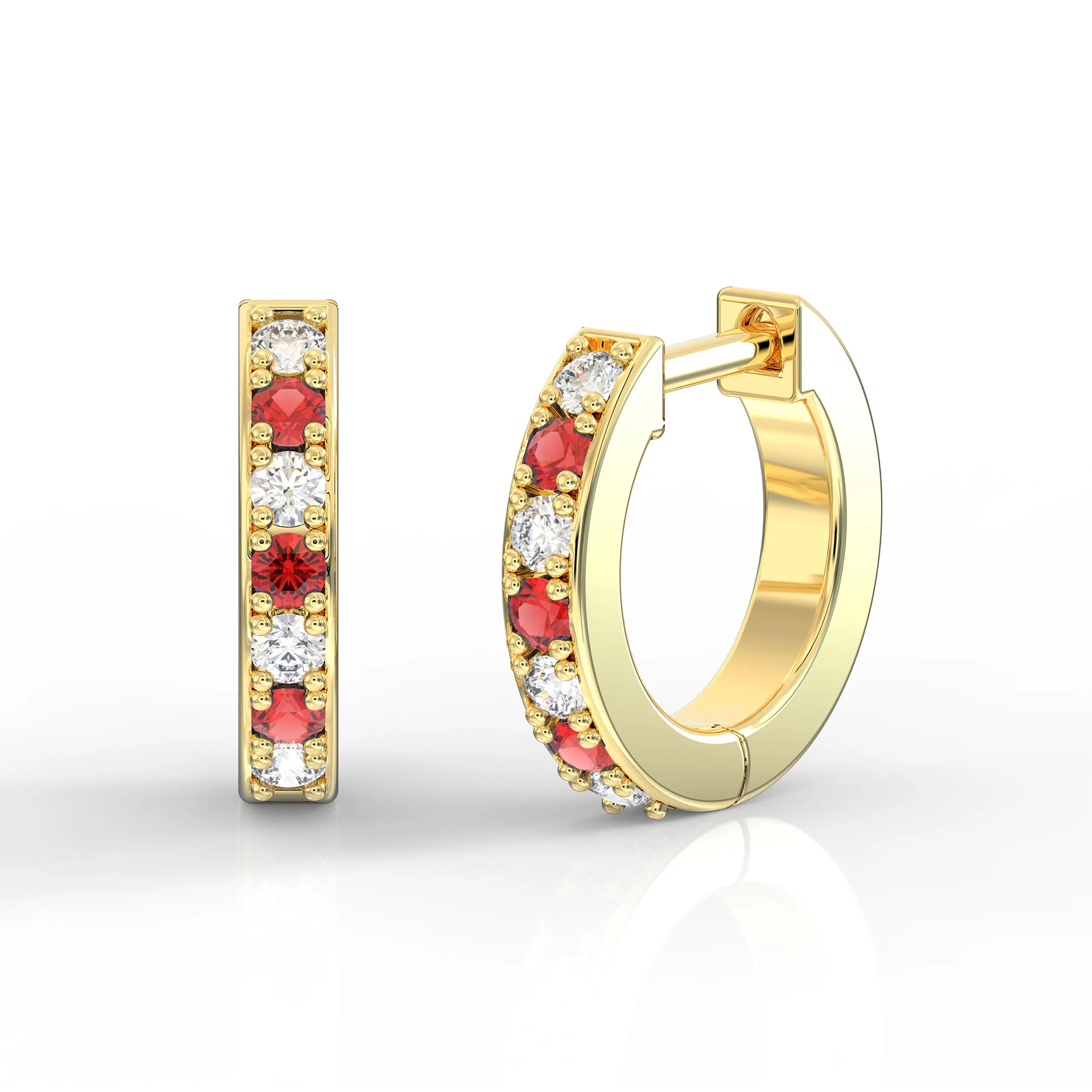 Alternating Diamond and Gemstone Huggies