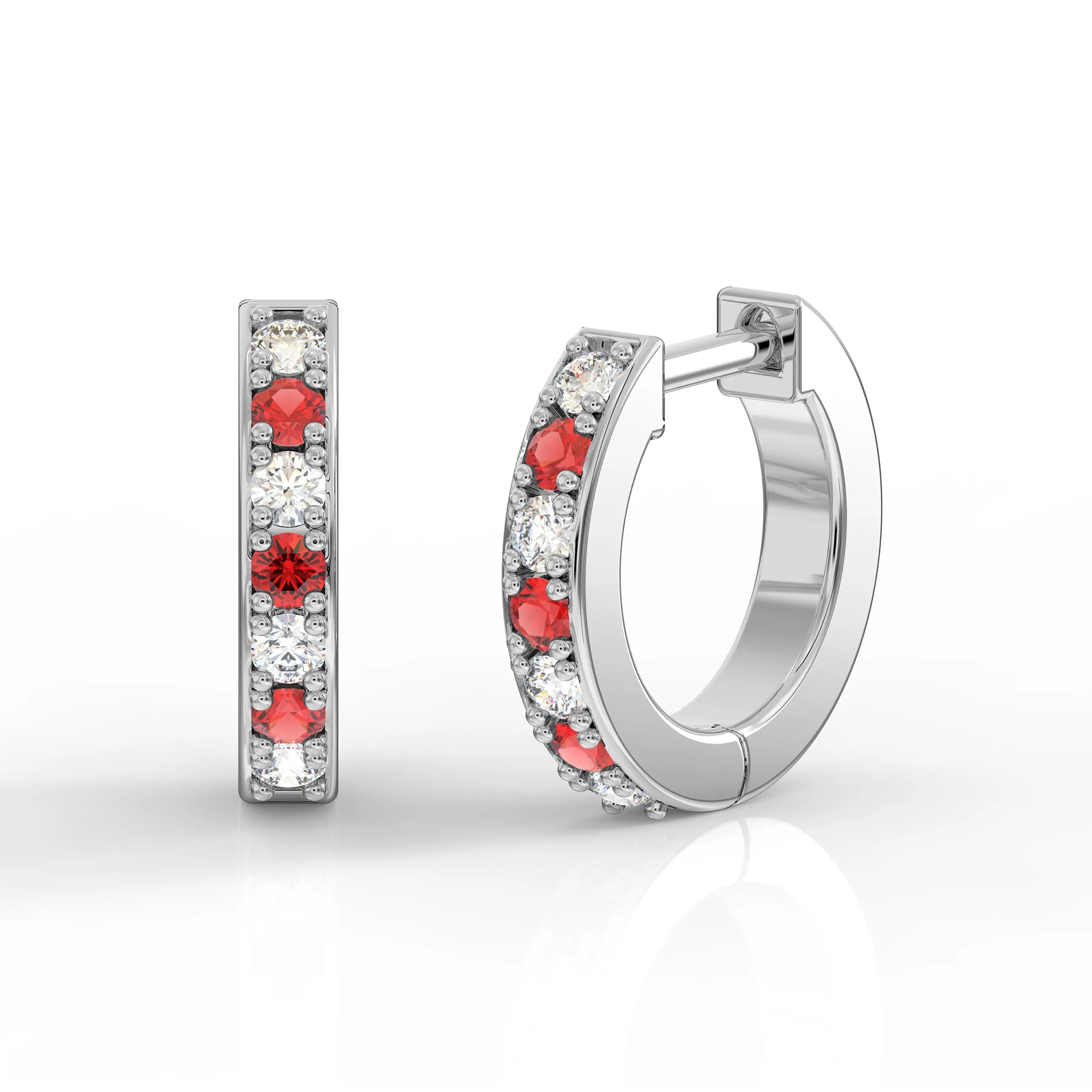 Alternating Diamond and Gemstone Huggies